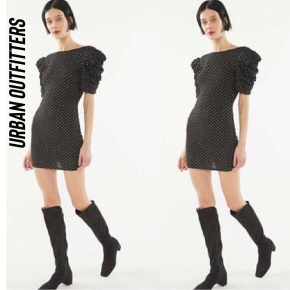 URBAN OUTFITTERS HAGUE RHINESTONE PUFF SLEEVES MINI DRESS BODYCON NEE SP - Picture 1 of 8
